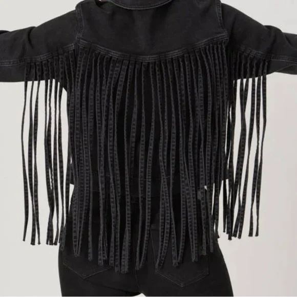 NWT MAVI Fringe Black Denim Jacket - Picture 3 of 10
